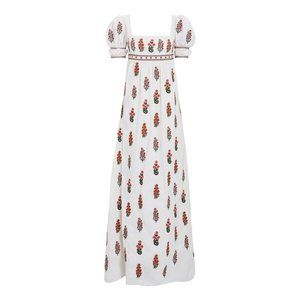 AGUA BY AGUA BENDITA Pistachio Dress Dahlia Embroidery Regency Red Empire Maxi